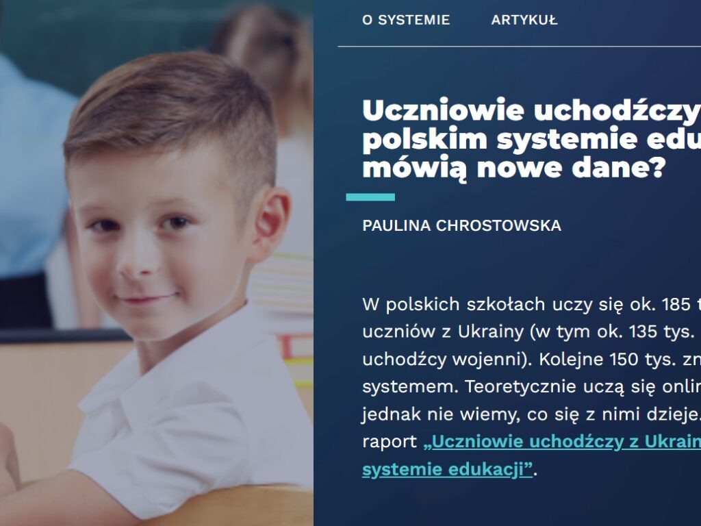Raport &bdquo;Uczniowie uchodźczy z Ukrainy w polskim systemie edukacji&rdquo;
